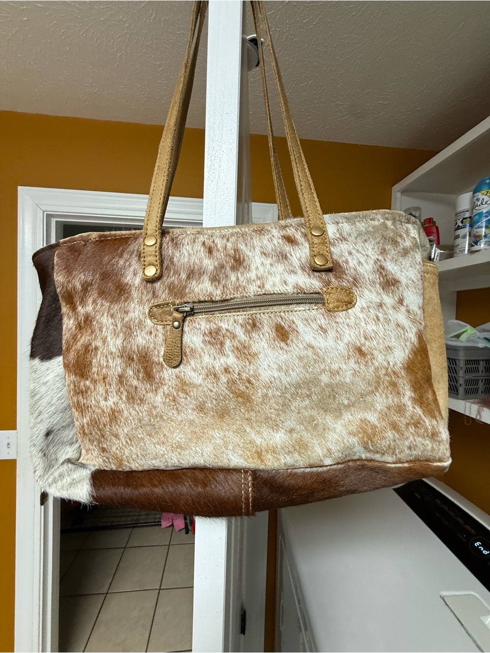 Myra Cowhide Leather Tote Bag in Brown and Tan - Picture 3 of 8